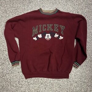 Disney Designs Mickey‎ Mouse Sweatshirt Mens L/XL Maroon Vintage 90s Made in USA
